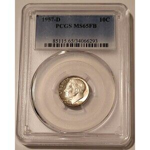 1957 D Roosevelt Dime MS65 FB PCGS Toning